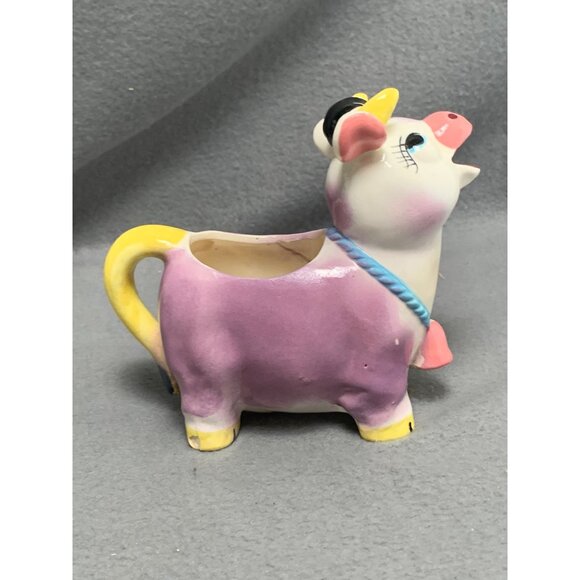Vintage Cow Creamer Porcelain Figurine Kitchen Decor Pastel Colors - Picture 3 of 9